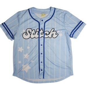 Disney Stitch Baseball Jersey‎ Shirt Light Blue Stars Striped XL